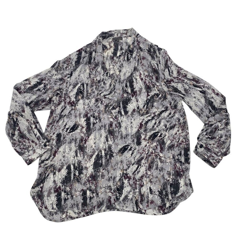 Vince Camuto Abstract Print Long Sleeve Blouse in Black, White & Gray